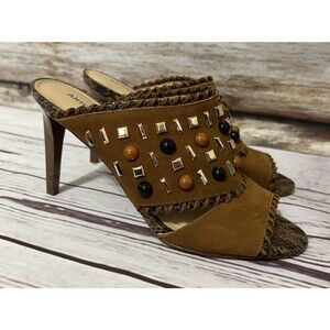Antonio Melani  Open Toe Sandal Dress Heels Size 7.5 Beaded Tan
